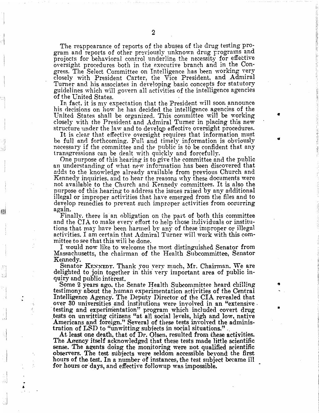 Página interna do relatório do Senado de 1977 descrevendo o programa MKULTRA e a destruição dos registros